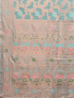 Thumbnail for Janasya Light Blue Cotton Linen Floral Woven Saree