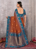Thumbnail for Janasya Rust Cotton Linen Paisley Kanjivaram Saree