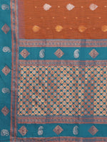 Thumbnail for Janasya Rust Cotton Linen Paisley Kanjivaram Saree