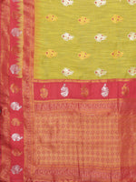 Thumbnail for Janasya Mehndi Green Cotton Linen Ethnic Motifs Kanjivaram Saree