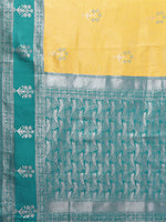 Thumbnail for Janasya Yellow Silk Blend Checked Jacquard Border Saree