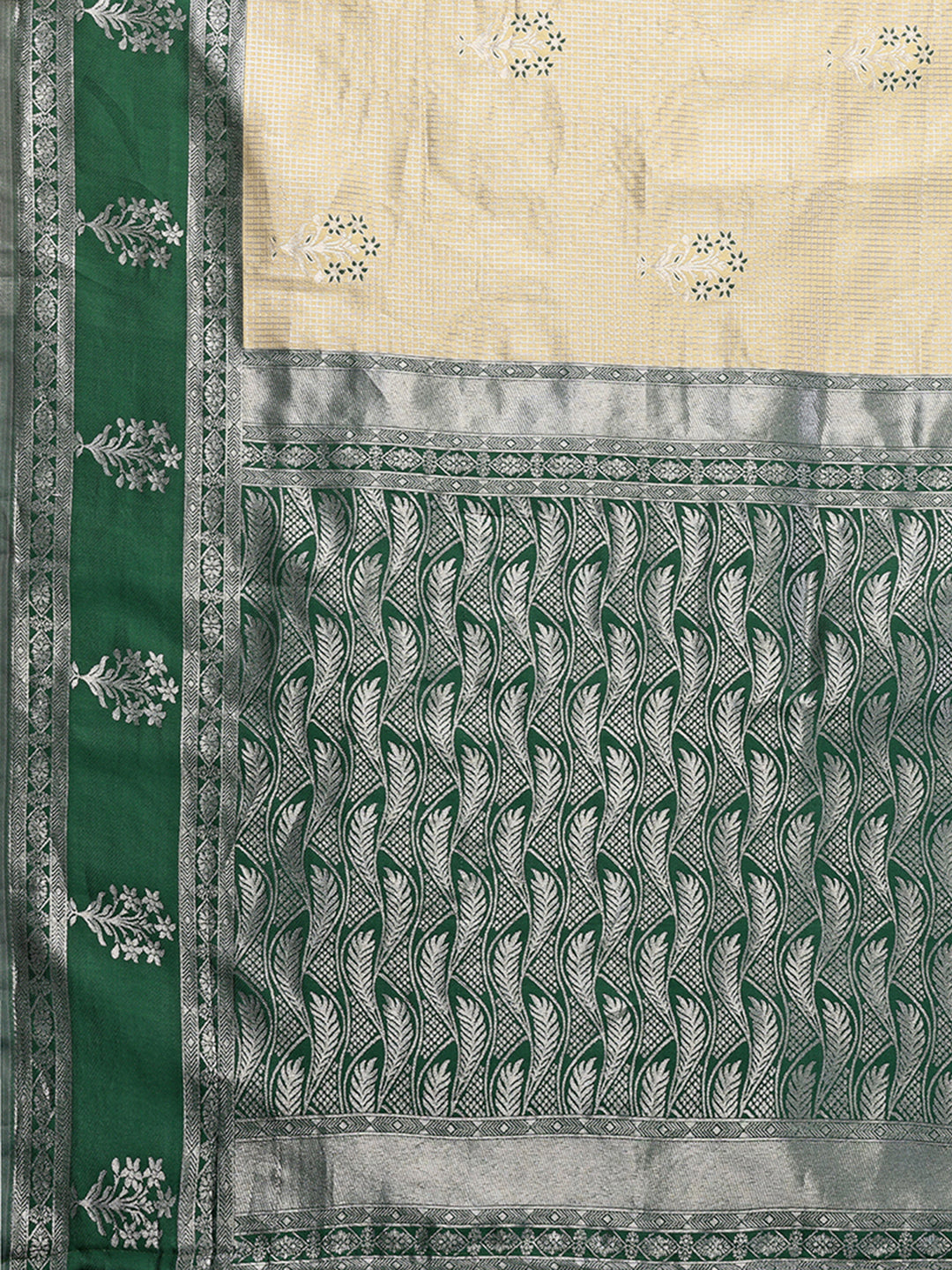 Janasya Beige Silk Blend Checked Jacquard Border Saree
