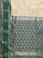 Thumbnail for Janasya Beige Silk Blend Checked Jacquard Border Saree