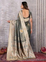 Thumbnail for Janasya Olive Silk Blend Ethnic Motifs Banarasi Saree