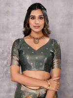 Thumbnail for Janasya Olive Silk Blend Ethnic Motifs Banarasi Saree