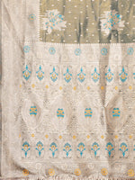 Thumbnail for Janasya Olive Silk Blend Ethnic Motifs Banarasi Saree