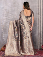 Thumbnail for Janasya Blue & Gold Silk Blend Floral Banarasi Saree