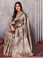Thumbnail for Janasya Blue & Gold Silk Blend Floral Banarasi Saree