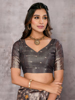 Thumbnail for Janasya Blue & Gold Silk Blend Floral Banarasi Saree