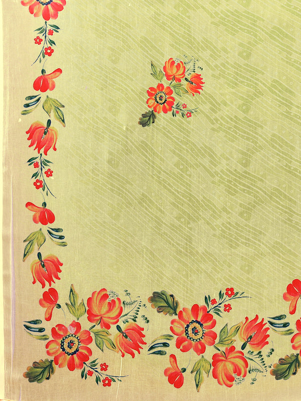 Janasya Light Green Georgette Floral Printed Saree