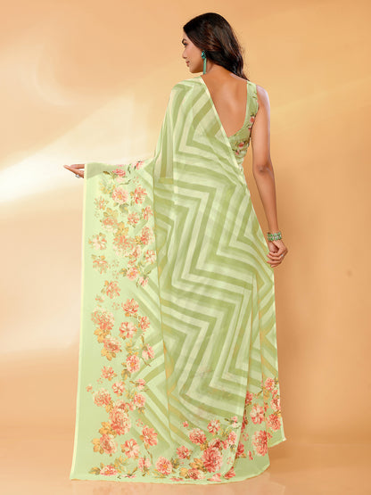 Janasya Light Green Georgette Floral Printed Saree - Distacart