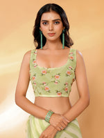 Thumbnail for Janasya Light Green Georgette Floral Printed Saree