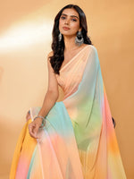 Thumbnail for Janasya Multicolor Georgette Ombre Printed Saree