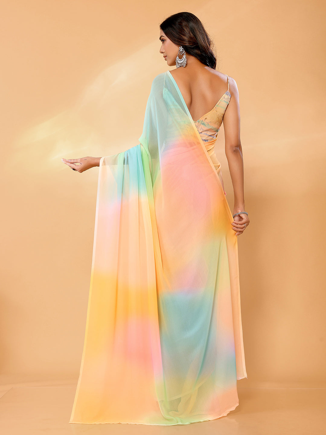 Janasya Multicolor Georgette Ombre Printed Saree