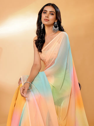 Janasya Multicolor Georgette Ombre Printed Saree