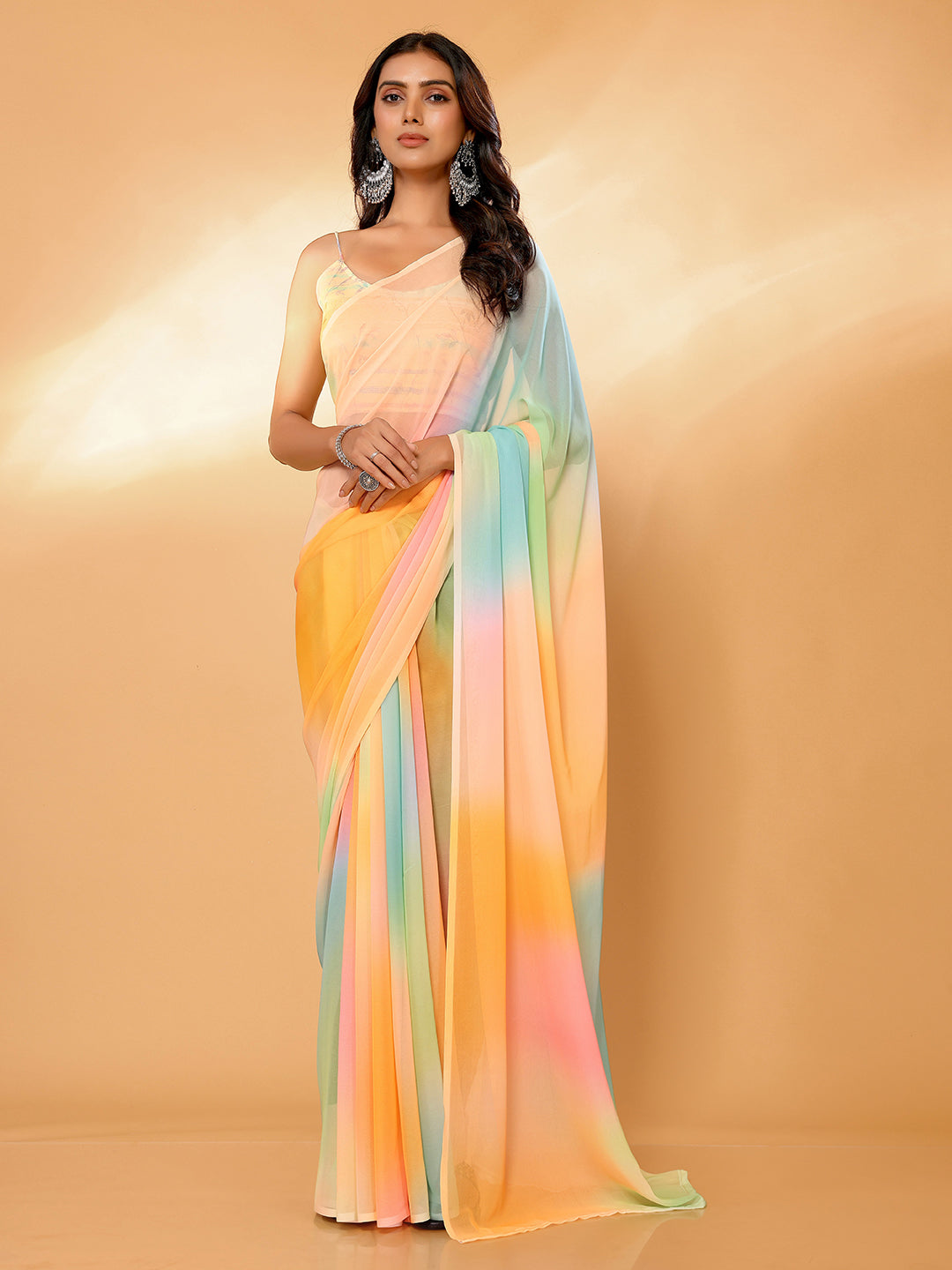 Janasya Multicolor Georgette Ombre Printed Saree