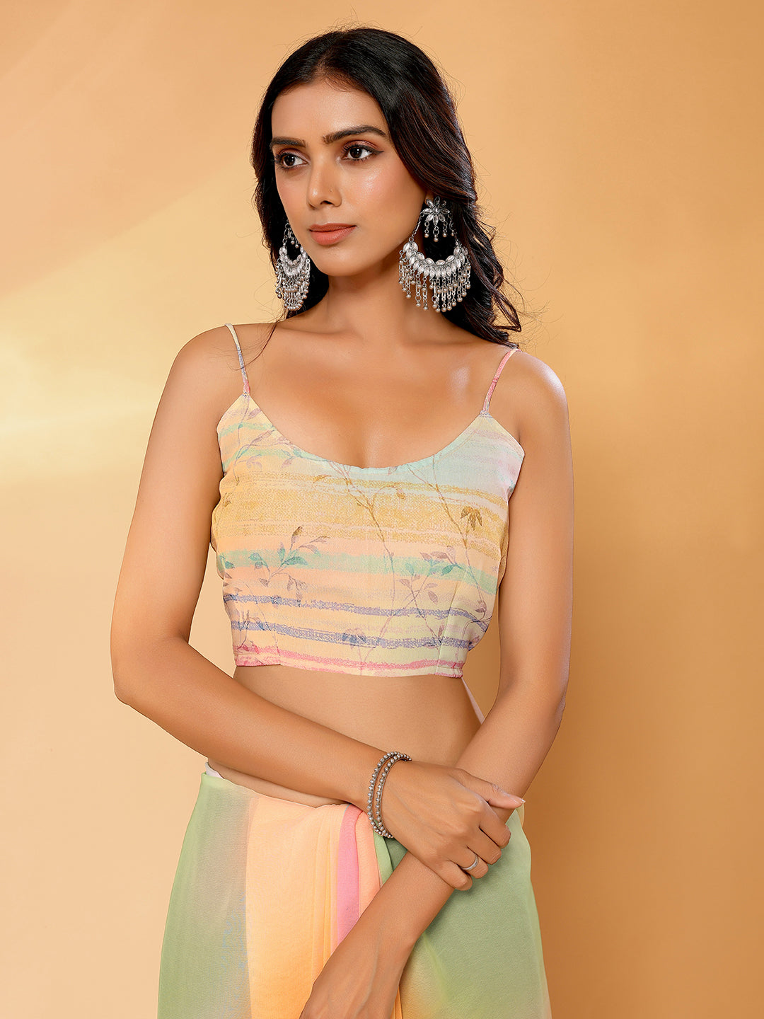 Janasya Multicolor Georgette Ombre Printed Saree