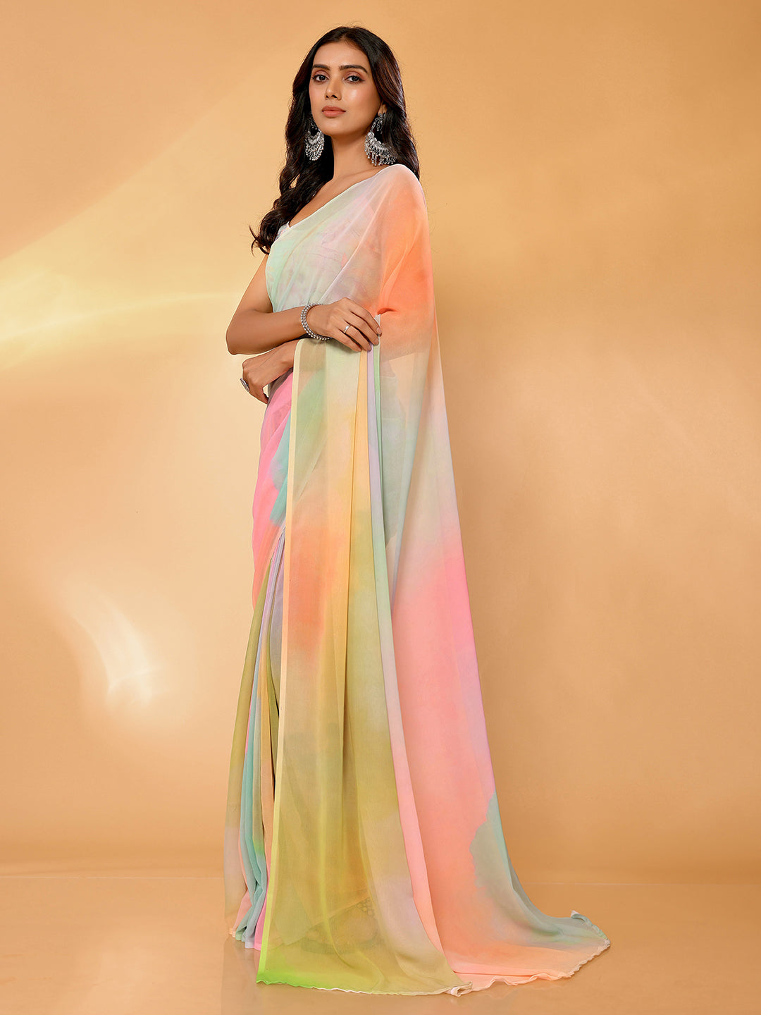 Janasya Multicolor Georgette Ombre Printed Saree