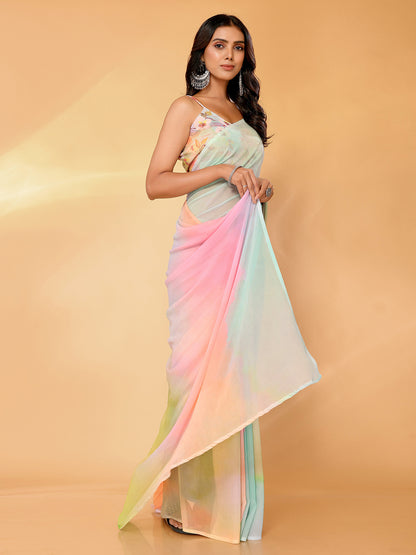 Janasya Multicolor Georgette Ombre Printed Saree - Distacart