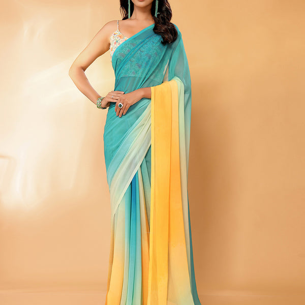 Janasya Multicolor Georgette Ombre Printed Saree - Distacart