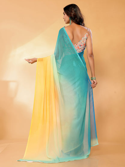 Janasya Multicolor Georgette Ombre Printed Saree - Distacart