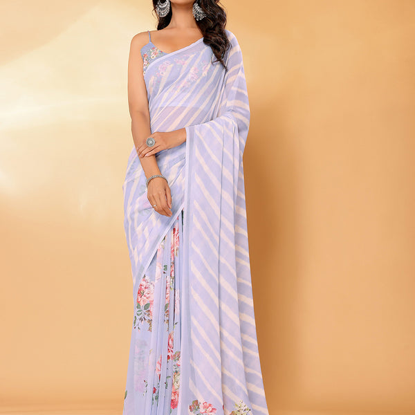 Janasya Lavender Georgette Floral Printed Saree