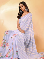 Thumbnail for Janasya Lavender Georgette Floral Printed Saree