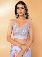 Thumbnail for Janasya Lavender Georgette Floral Printed Saree