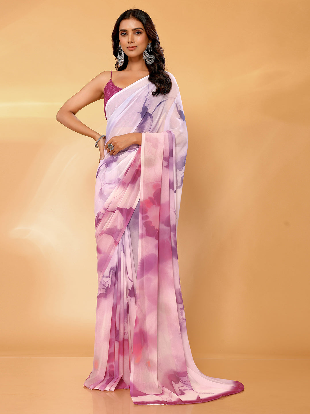 Janasya Multicolor Georgette Ombre Printed Saree