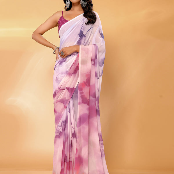 Janasya Multicolor Georgette Ombre Printed Saree