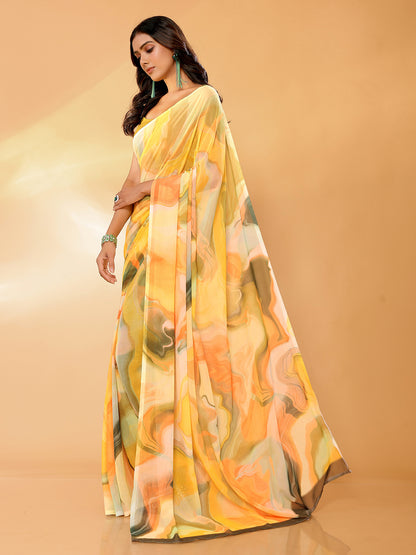 Janasya Multicolor Georgette Abstract Printed Saree - Distacart