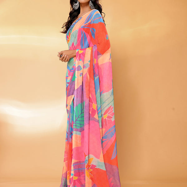 Janasya Multicolor Georgette Tropical Printed Saree