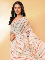 Thumbnail for Janasya Beige Georgette Leheriya Printed Saree