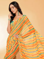 Thumbnail for Janasya Orange Georgette Leheriya Printed Saree