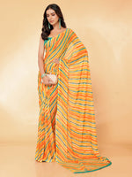 Thumbnail for Janasya Orange Georgette Leheriya Printed Saree