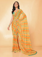 Thumbnail for Janasya Orange Georgette Leheriya Printed Saree