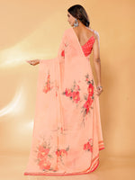 Thumbnail for Janasya Peach Georgette Floral Printed Saree