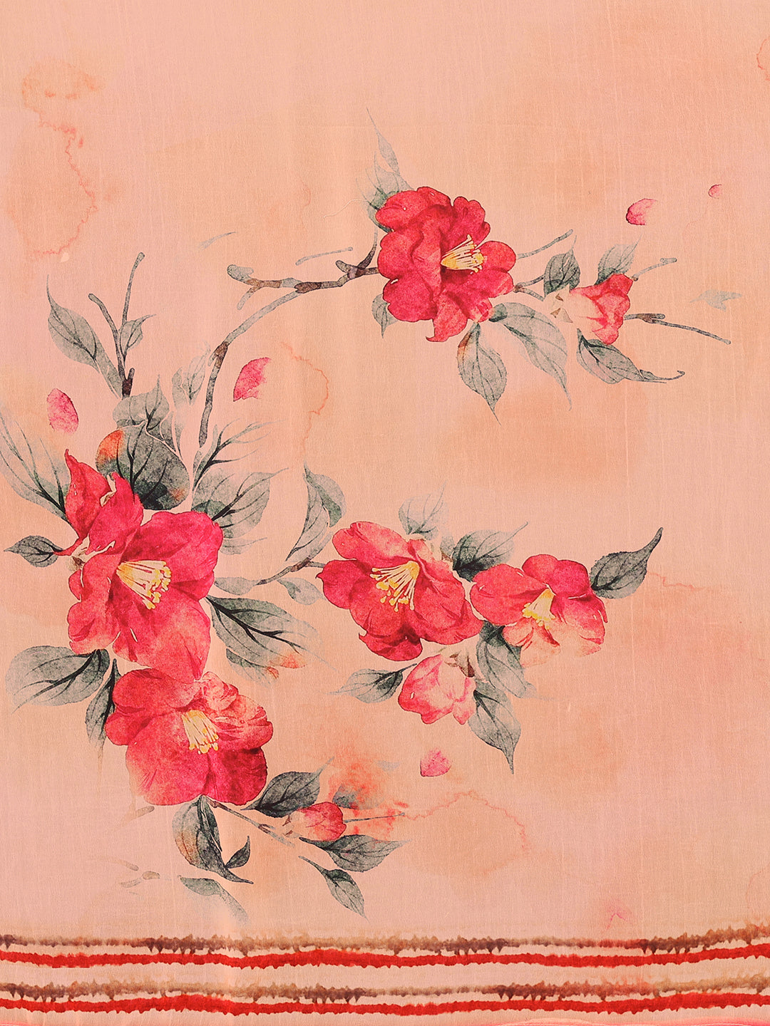 Janasya Peach Georgette Floral Printed Saree
