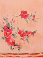 Thumbnail for Janasya Peach Georgette Floral Printed Saree