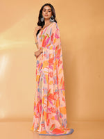 Thumbnail for Janasya Peach Georgette Tropical Printed Saree