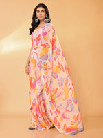 Thumbnail for Janasya Peach Georgette Tropical Printed Saree