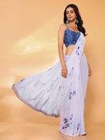 Thumbnail for Janasya White Georgette Floral Printed Saree