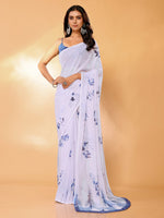 Thumbnail for Janasya White Georgette Floral Printed Saree