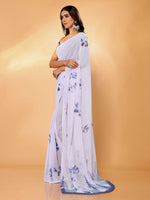 Thumbnail for Janasya White Georgette Floral Printed Saree