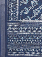 Thumbnail for Janasya Navy Blue Cotton Linen Floral Printed Saree