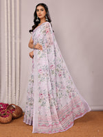 Thumbnail for Janasya Lavender Cotton Linen Floral Printed Saree
