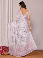 Thumbnail for Janasya Lavender Cotton Linen Floral Printed Saree