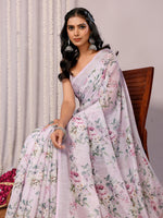 Thumbnail for Janasya Lavender Cotton Linen Floral Printed Saree