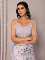 Thumbnail for Janasya Lavender Cotton Linen Floral Printed Saree