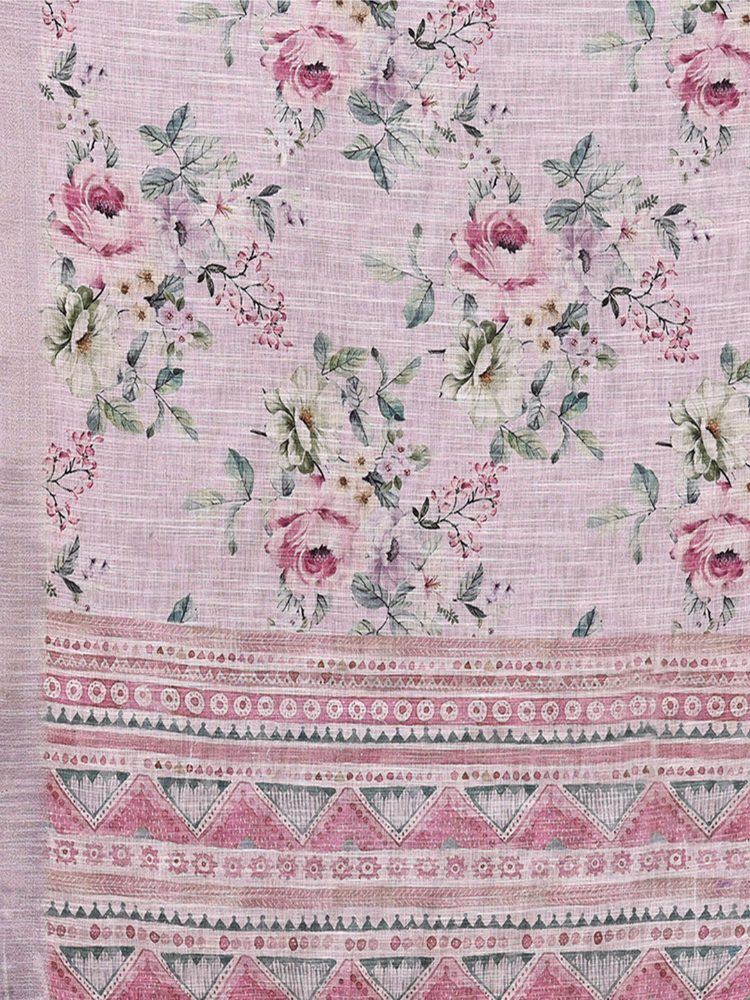 Janasya Lavender Cotton Linen Floral Printed Saree